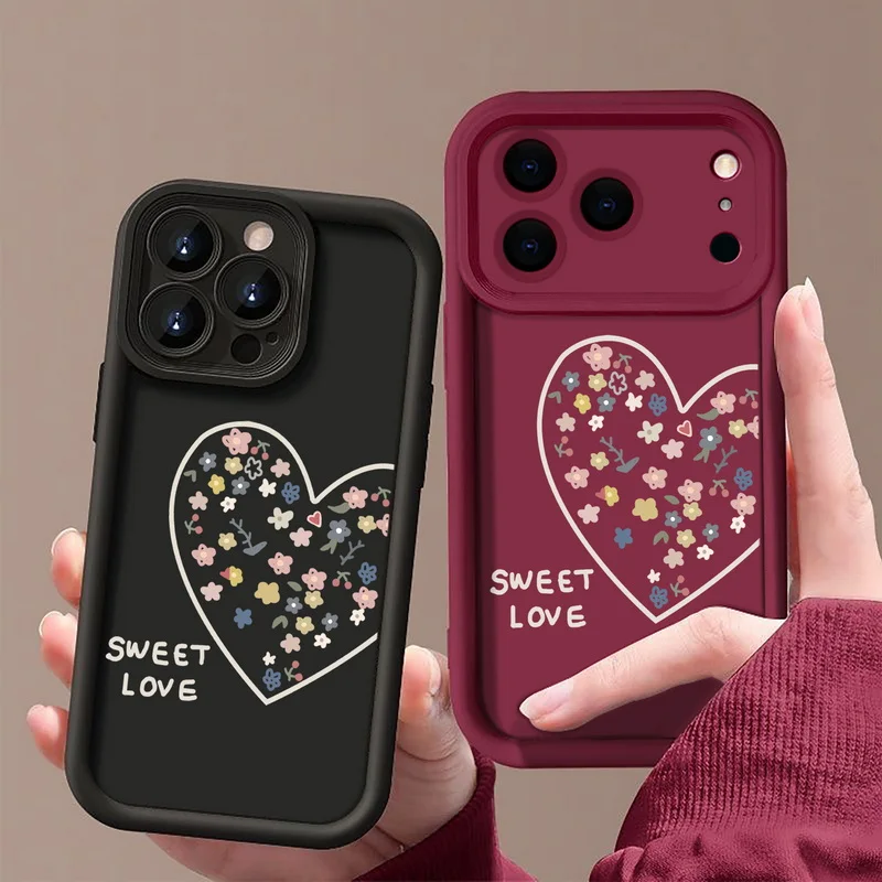 حافظة منقوشة على شكل قلوب حب حلوة لهاتف آيفون 17 حافظة لهاتف آيفون 16 15 14 13 12 Pro Max 17 16 Pro Air 16e 11 غطاء هاتف ناعم من البولي يوريثان