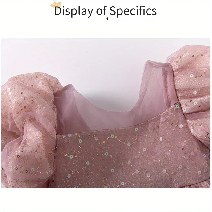 Children\'s A-line dress summer fashion sequin bubble sleeve mesh girl princess dress party dance dress clothing baby dress 3y-8y