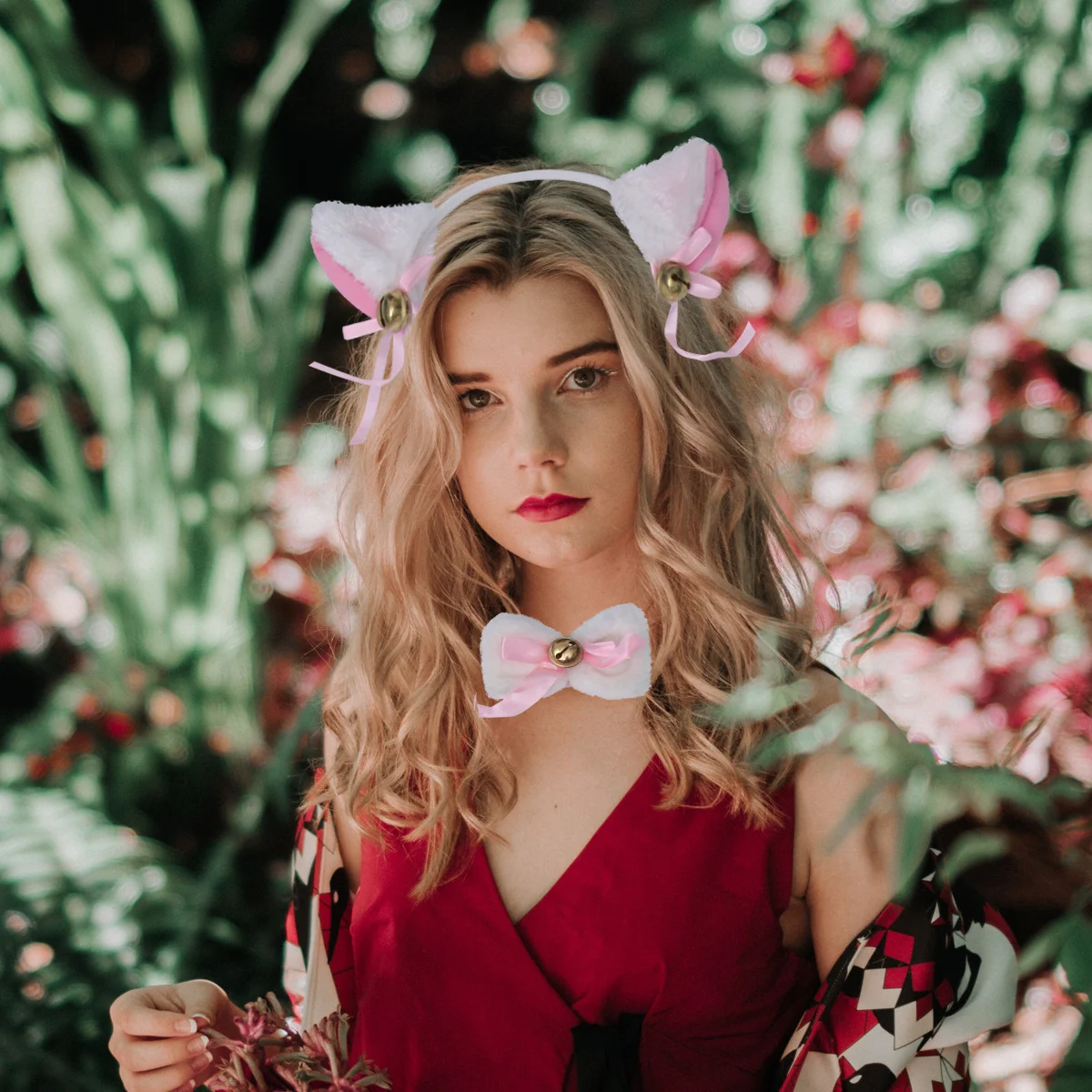 Conjunto de fantasia de cosplay de gato, 5 peças, inclui orelhas de cauda, colar, patas, luvas, confortáveis, acessórios de festa de longa duração
