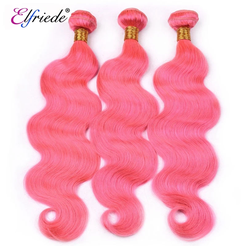 Elfriede Pink Body Wave Precolored Human Hair Bundles 100% Human Hair Extensions Brazilian 3/4 Bundles Deals Human Hair Wefts