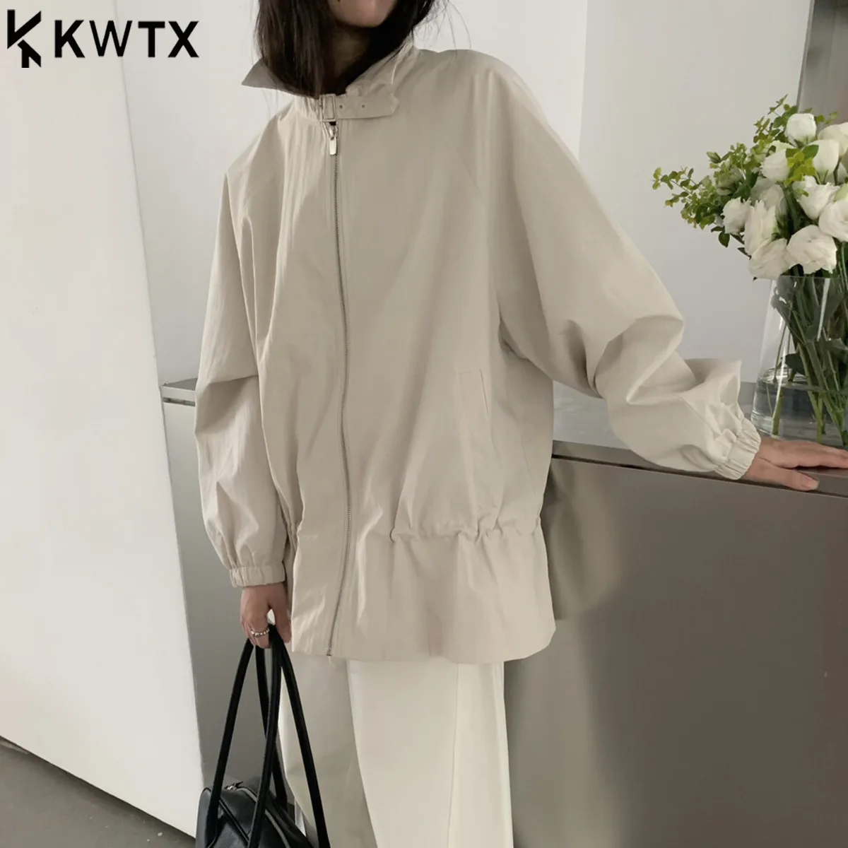 

KWTX 2025 Trendy Vintage Drawstring Waist Jacket Coat-Casual Chic Elegant Trench Coat For Women,Slim Fit,Office Commute Fashion