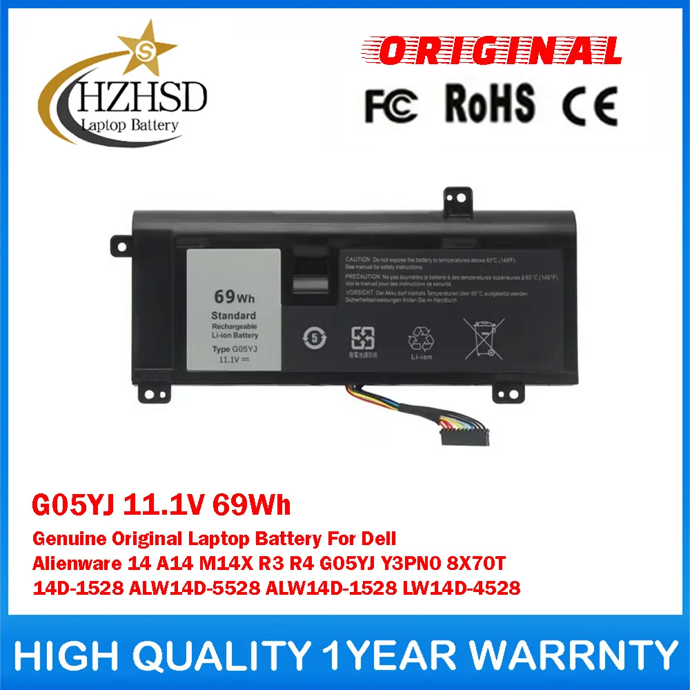 

G05YJ 11.1V 69Wh Genuine Original Laptop Battery For Dell Alienware 14 A14 M14X R3/4 G05YJ Y3PN0 8X70T 14D-1528 ALW14D-5528/1528