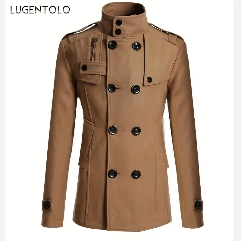 سترة رجالية غير رسمية لخريف وشتاء خارجية سترة واقية دافئة موضة طية صدر السترة مزدوجة الصدر معطف رجالي ملابس يومية متعددة الاستخدامات