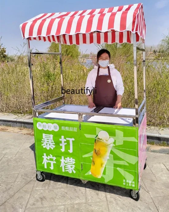 

A50 Stall trolley folding custom hand push night market stall stainless steel breakfast supper stall mobile dining car