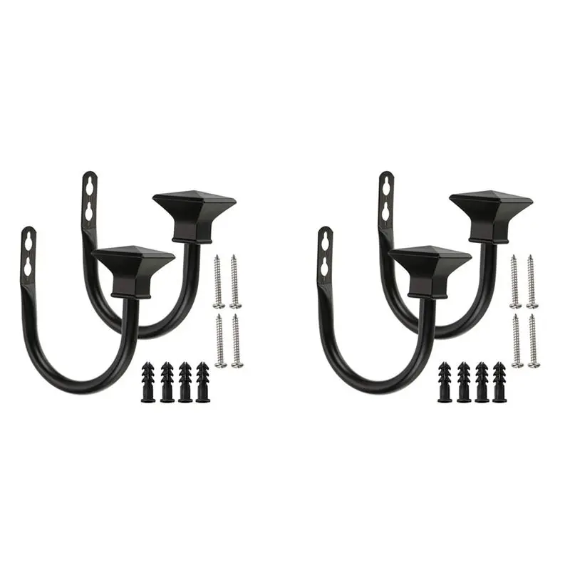 

AB15-Набор из 4 квадратных металлических декоративных держателей для штор, настенные крепления для оконных занавесок для спальни, черные