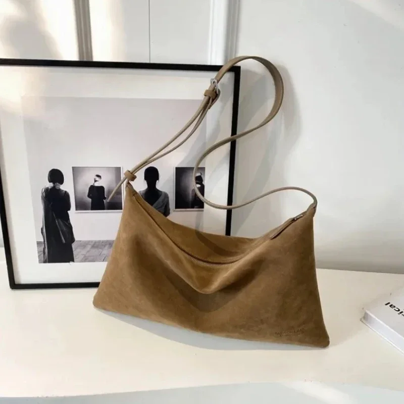 Solid PU Mirad Retro Large Capacity Suede Shoulder Bag for Women 2025 High Quality Versatile Commuting Women's Crossbody Bag