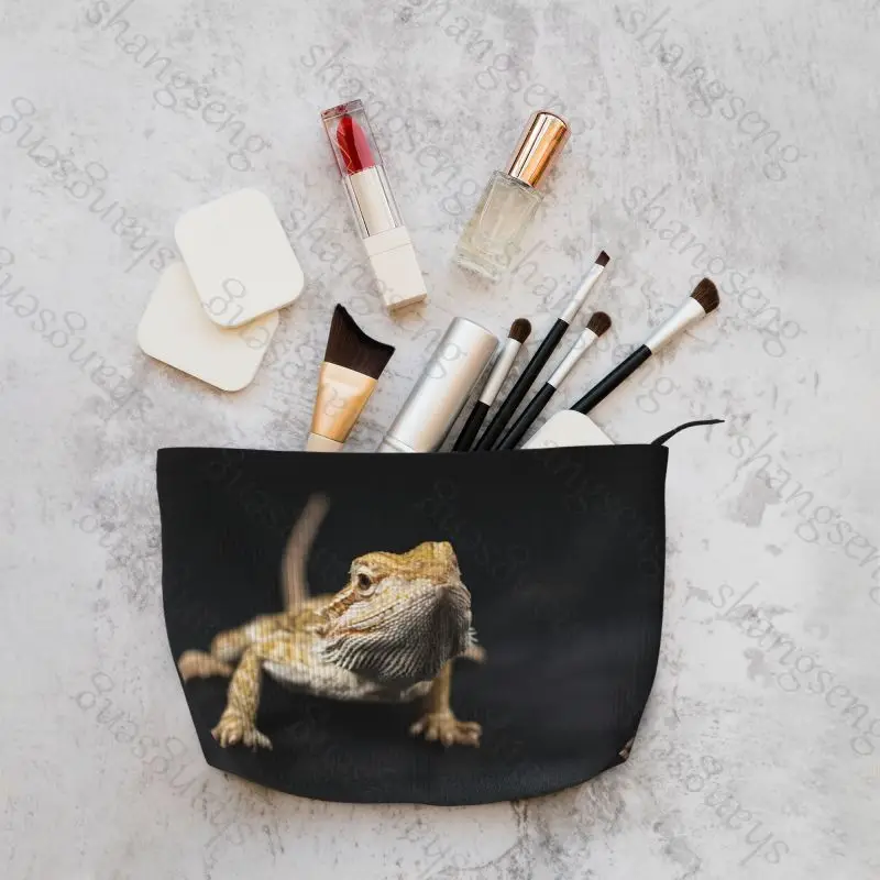 Sac à cosmétiques Dragon barbu Gecko à crête, sac de rangement de toilette, boîte de luxe pour femmes, voyage, fermeture éclair, sac de rangement imprimé en velours côtelé, cadeau