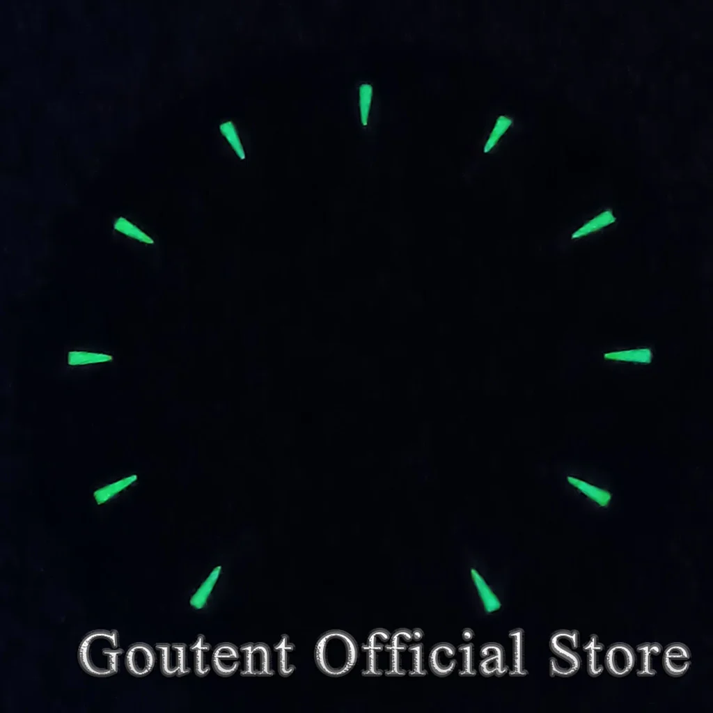 Goutent 33.3mm Black White Blue​ Fit NH35 Automatic Movement Green Luminous 6 o\'clock Crown Date Window