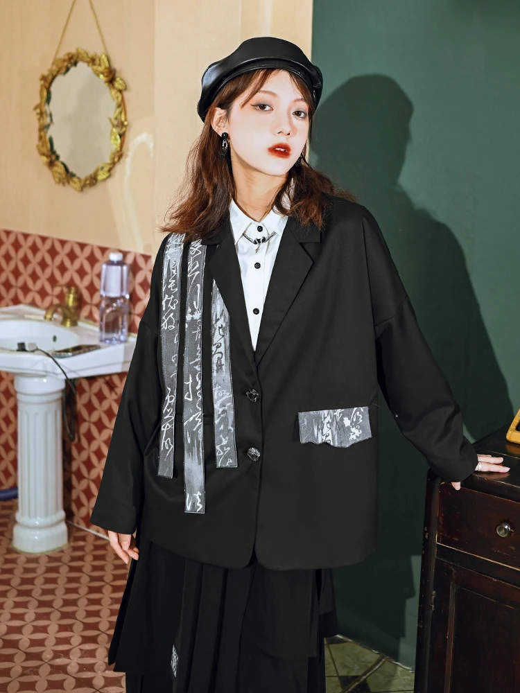 New Chinese Style National Style Han Elements Suit Sense Of Design Black Loose And Comfortable Coat Female Woman Women Blazer