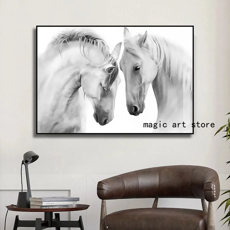 Abstract Black White Wild Horses Couple Horse Animal  Art Poster Canvas Painting Wall Prints Picture for Room Home Decor Cuadros