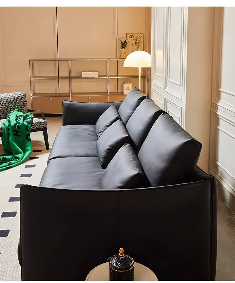 Leather sofa first layer cowhide medium antique black living room leather sofa combination