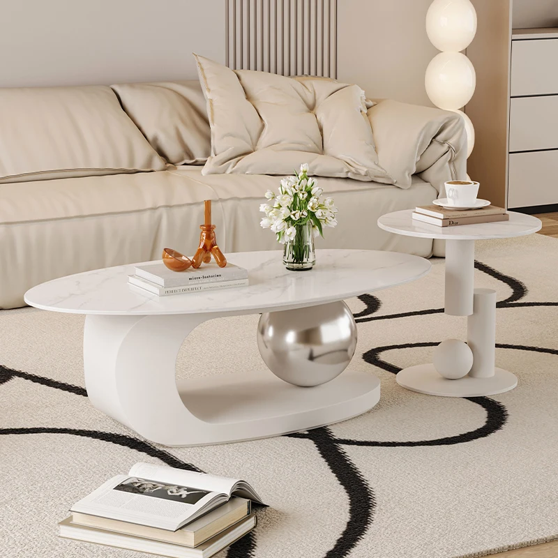 Coffee table Italian minimalist oval rock slab combination side table living room household small apartment creative tea table