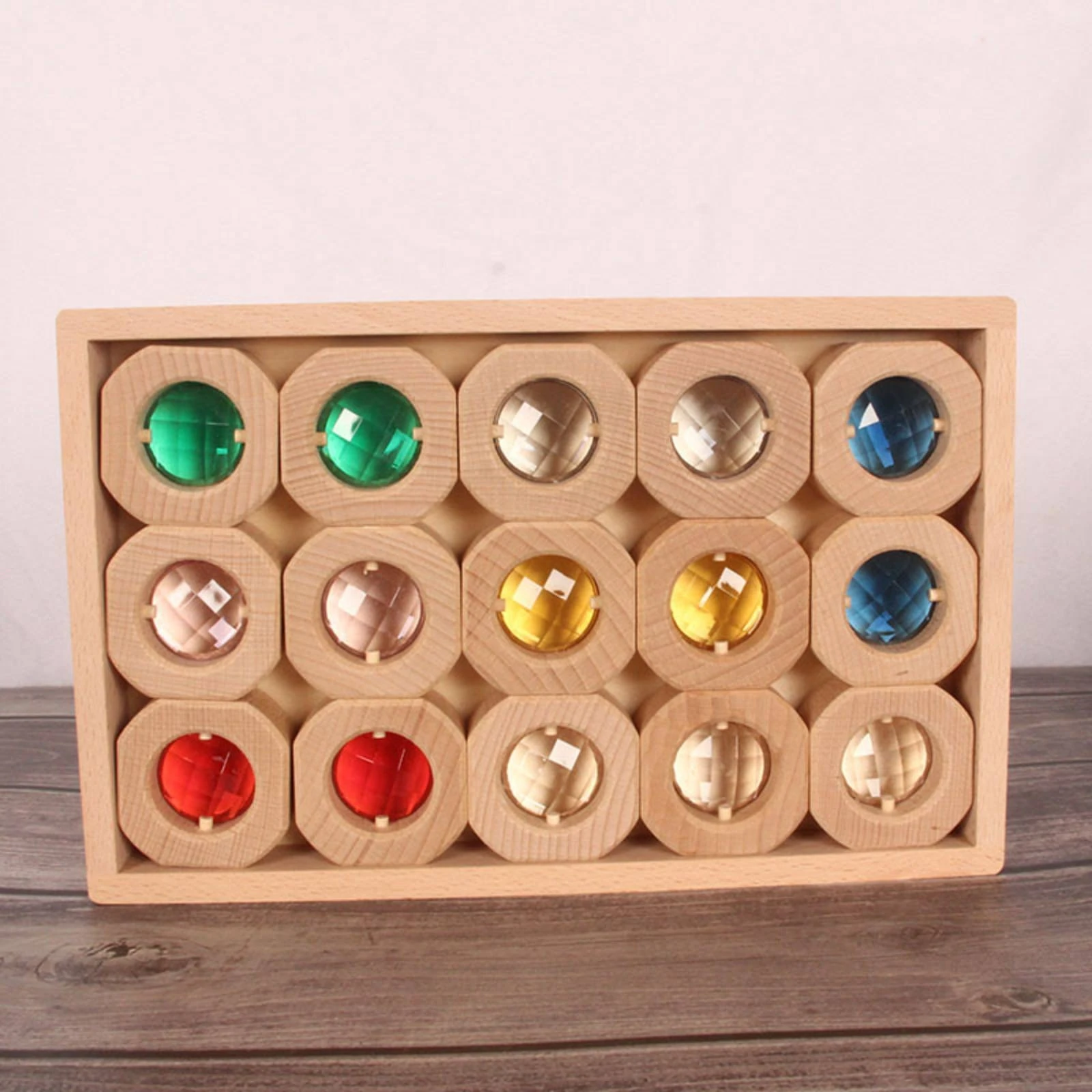 Gem Blocks with Tray Sensory Translucent Blocks with Wooden Frame Gem Cubes Educational Toy Crystal for Preschoolers