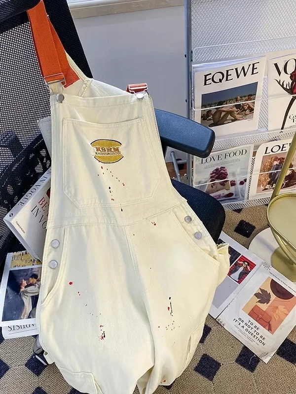 Macacão jeans retrô americano feminino primavera verão novo sle tamanho pequeno roupa de trabalho perna reta macacão de perna larga