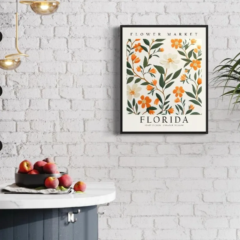 USA States Flowers Market Botanical New York Mississippi Hawaii State Poster Hawthorn Magnolia Canvas Painting Wall Art Decor