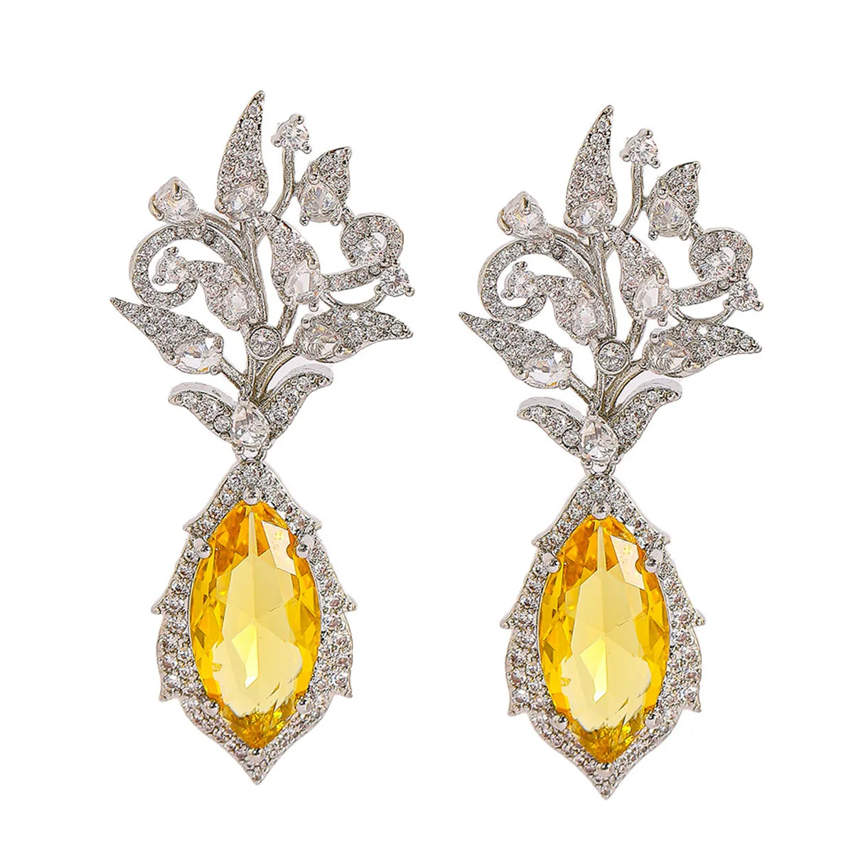 

Роскошные желтые серьги для женщин, вечерние украшения, свадебные серьги невесты, цветок, подарок на годовщину, женский подарок