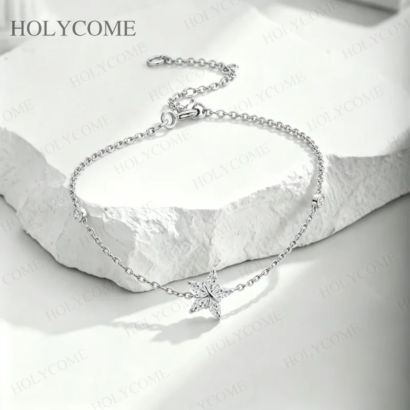 925 Sterling Silber Moissanit Stern Armband Zierliches Kettenarmband Himmlischer Schmuck Geschenk für Frauen Geburtstagsgeschenk – Detail 3