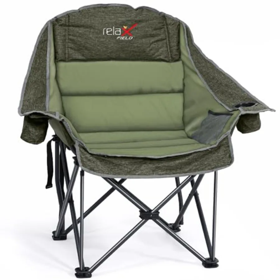 

Oversized Camping Chair Portable Folding Padded Camp Chairs with Side Pocket Cup Holder Heavy Duty Support 500LBS Outdoor Loung