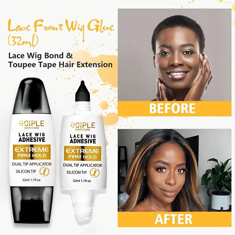 

GOIPLE 32ml Lace Wig Adhesive Extra Hold Bonding Waterproof Dual Tip Applicator Invisible Front Toupee Glue Hair Extensions Tool