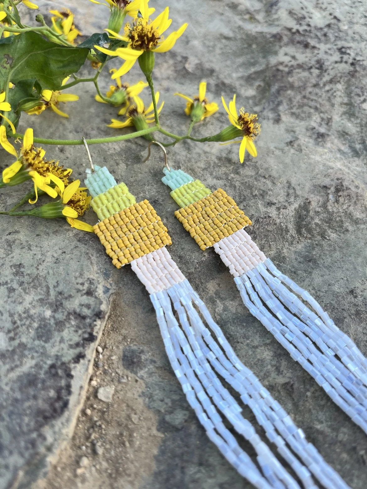 Beaded earrings Originality Tassel Quadrate Geometry Hand knitting Bohemia Alloy Female Tide Simple Rice bead earrings