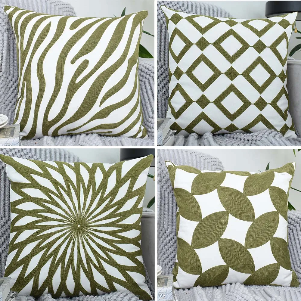 

45x45cm Nordic Geometric Green Embroidered Pillow Cover Soft Cushion Cover Ins Pillow Without Core For Living Room Cushion Cover