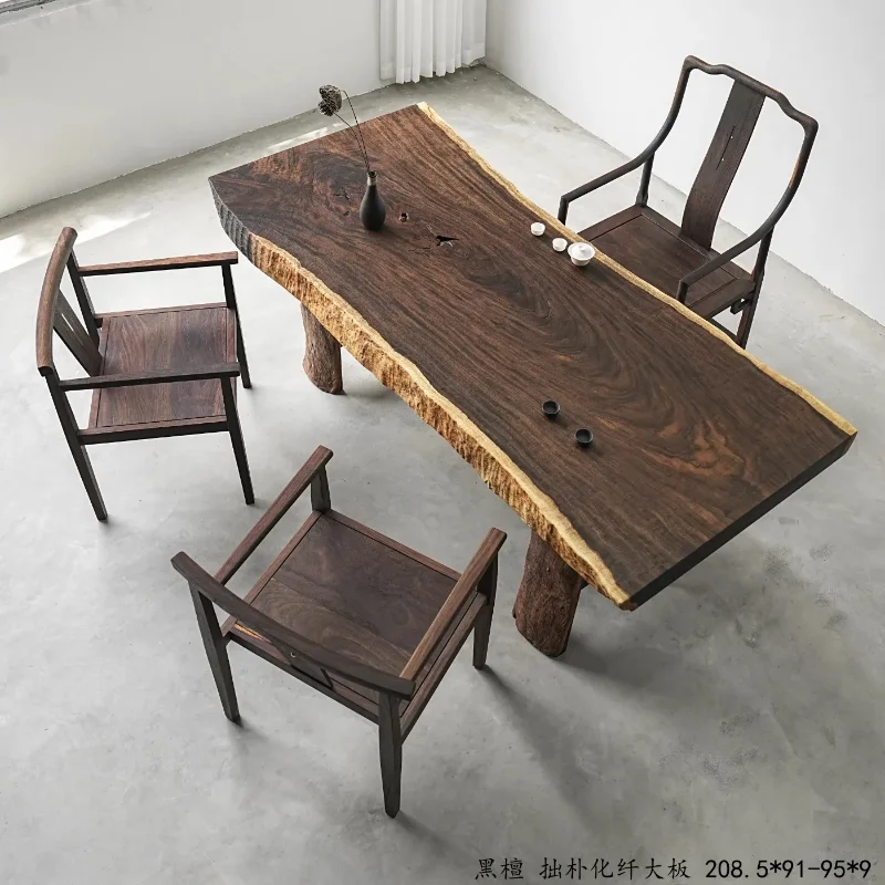 Size: 208.5 93 9 Conference table Tea dining table Black sandalwood solid wood large board (simple, sand washing process)