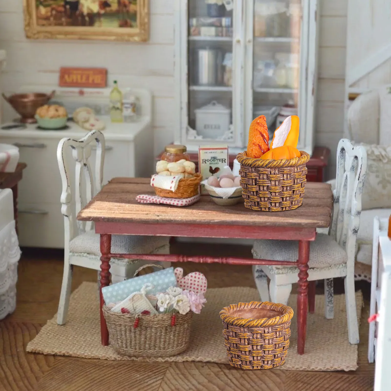 

6Pcs Miniature Resin Rattan Baskets Mini House Accessories Small Storage Basket Micro Landscape Decor Miniature Basket