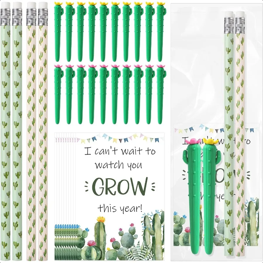 

250 Pcs Back to School Gifts for Students Include 100 Cactus Pencils 50 Cute Cactus Erasers 50 Greeting Cards 50 OPP Bags for C