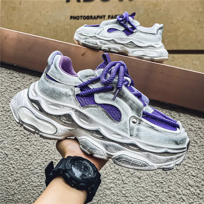 

2026New Vintage Distressed Men's Shoes Retro Thick Bottom Dad Shoes Fashion Casual Sports Shoes Student Breathable Running Shoes