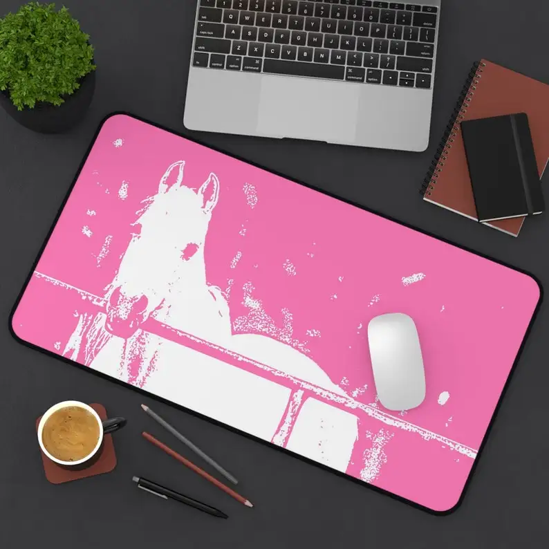 

White Horse Pink Desk Mat, Mouse Pads, Desktop Protector, Home Office Laptop Mat, Stylish Desktop Decor, Large Gaming Mouse Pad