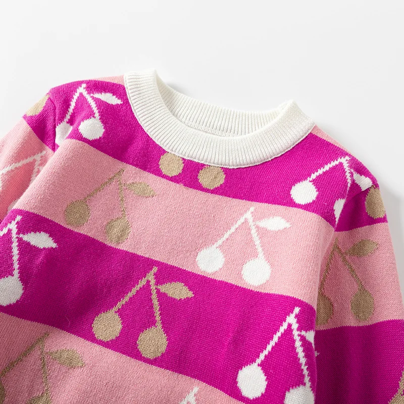 Factory direct sales children's sweaters 2023 autumn and winter new pure cotton cherry girls pullover bottoming knitted sweater