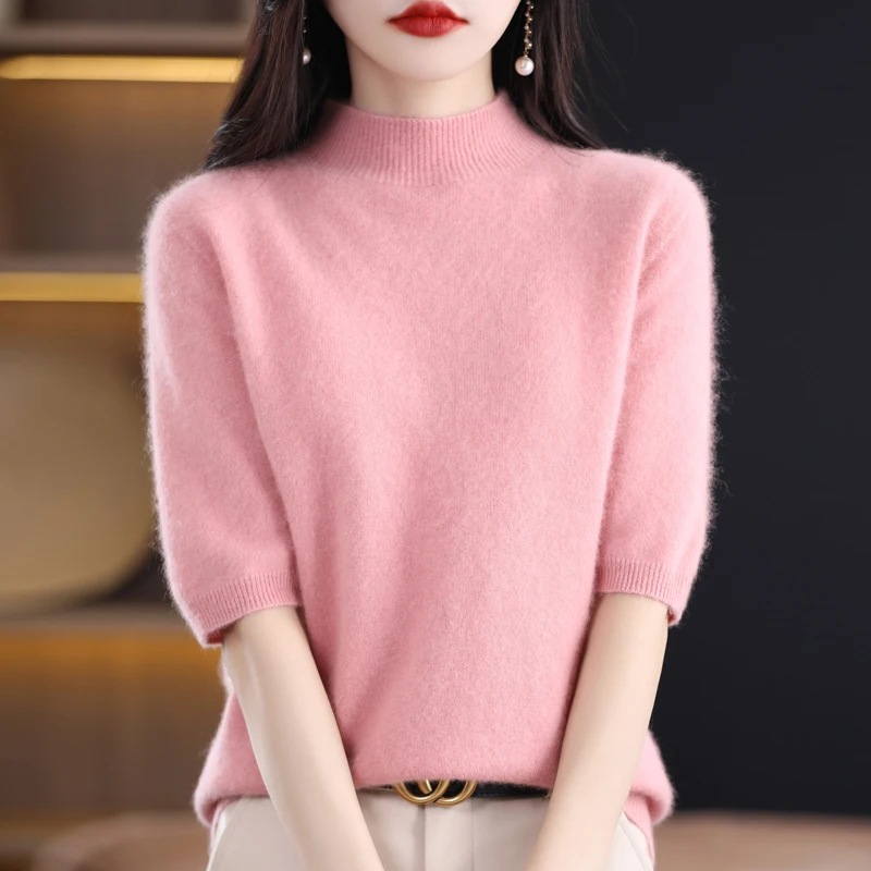 Half-sleeve pullover New 100% Merino Sweater Women's Sweater Clothing Sweater Stand-up Spring and Autumn Sweater