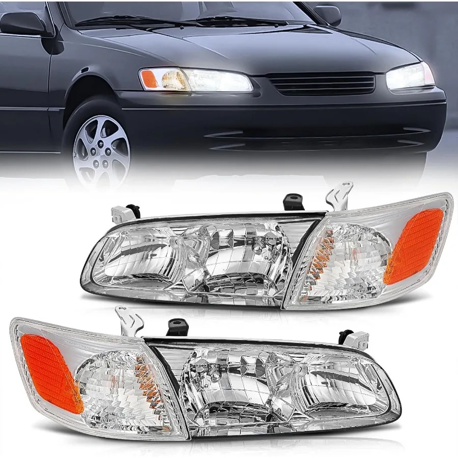 

Фара в сборе, совместимая с 2000 2001, сменная фара Camry, хромированный корпус, янтарный отражатель, водитель и пассажирский Si