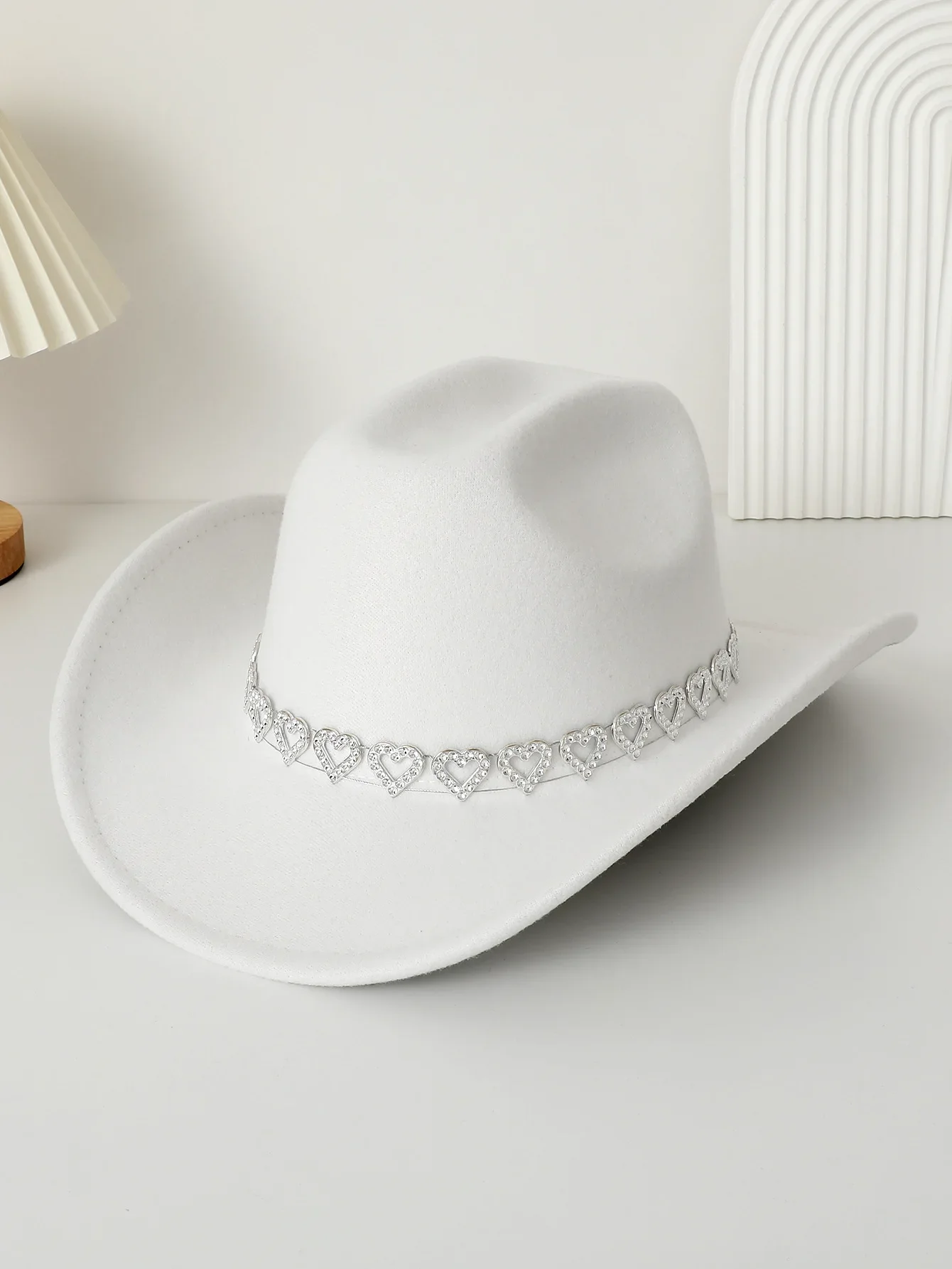 New Fashion Womens Rhinestone Heart Cowgirl Hat Wide Brim Western Hat Themed Party Cap Hot Sale