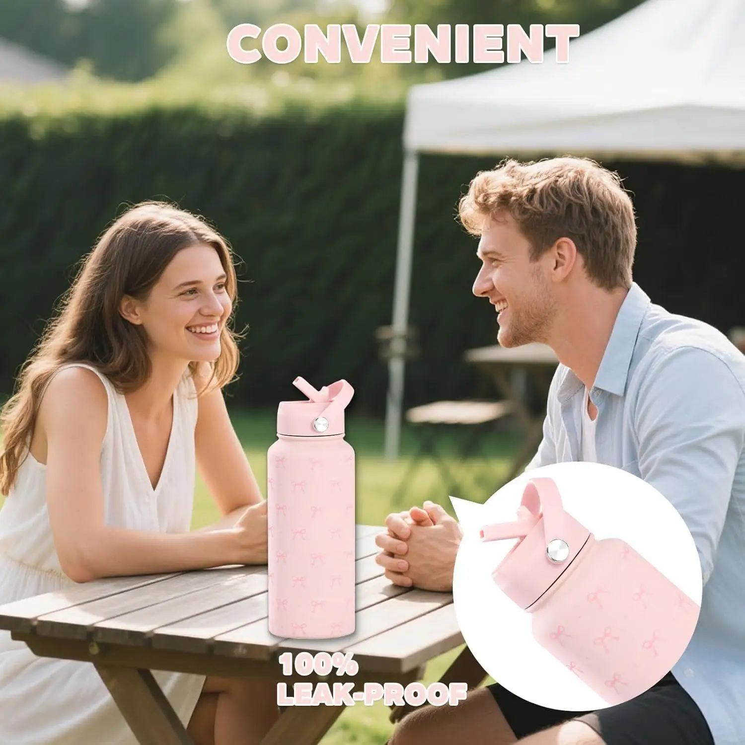 

Изолированные бутылки 1л с бантом из нержавеющей стали, термочашка, бутылки для прохладной воды с соломинкой для горячего и холодного кофе, школьные виды спорта