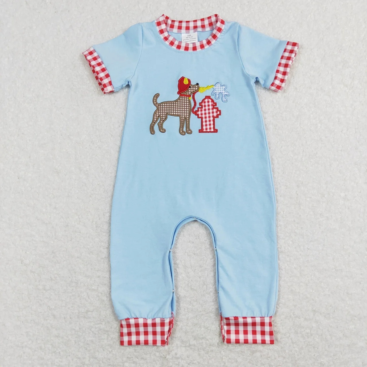 Wholesale Baby Boy Embroidery Dog Romper Toddler Short Sleeves Summer Blue One-piece Newborn Kids Children Cotton Clothing