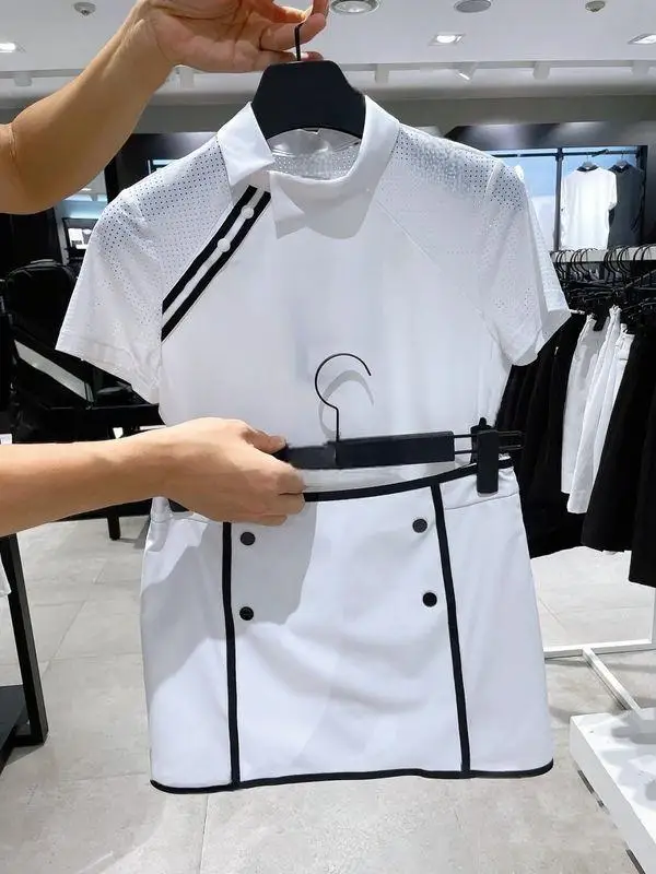 Korean Style Women Golf Outfit Quick Dry Breathable Short Sleeve Tops Skirt Set Ladies Casual Golf Sportswear