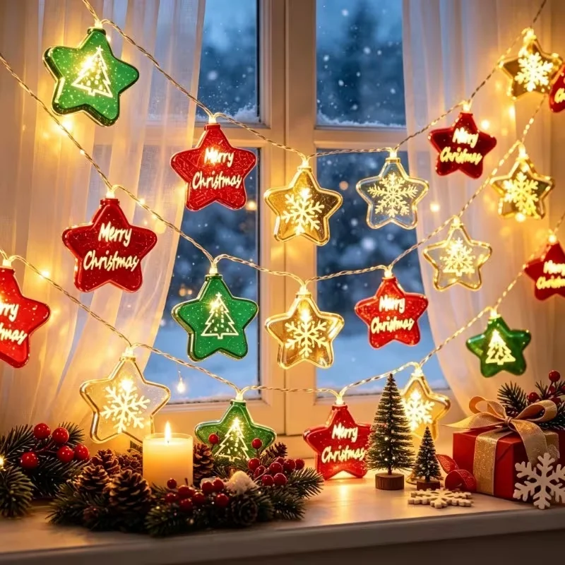 1pc Christmas String Lights 10/20 LED Electroplate Star/Ball Ornament Lights Battery Operated For Party Holiday Festive Decor