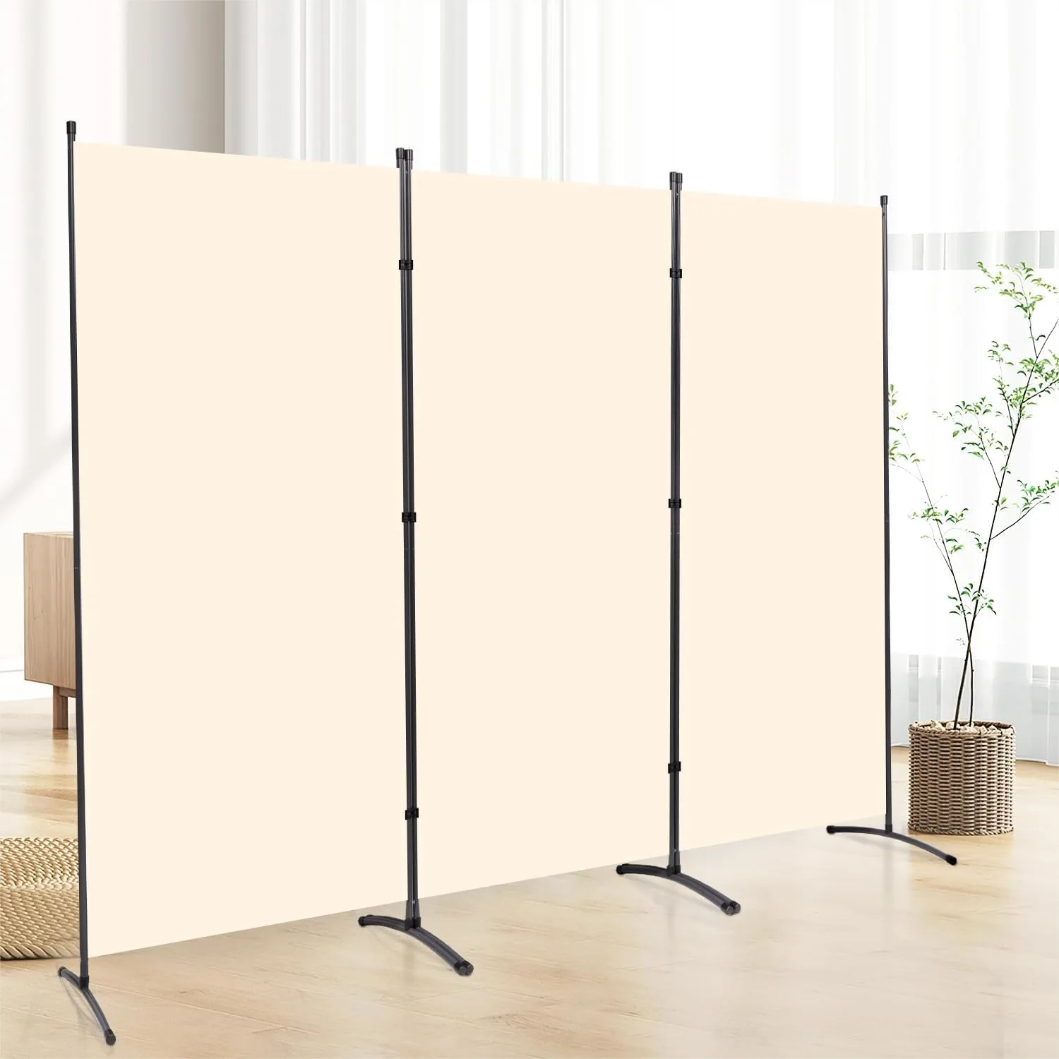 

3 Panel Folding Privacy Screen, 6FT Tall Room Divider with Metal Frame, Freestanding for Office Bedroom Study, Beige