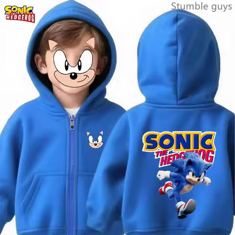 Sonic Kids Anime Zip Hoodie Spring Autumn Boys Clothes Girls Sportswear Soft Warm Wear