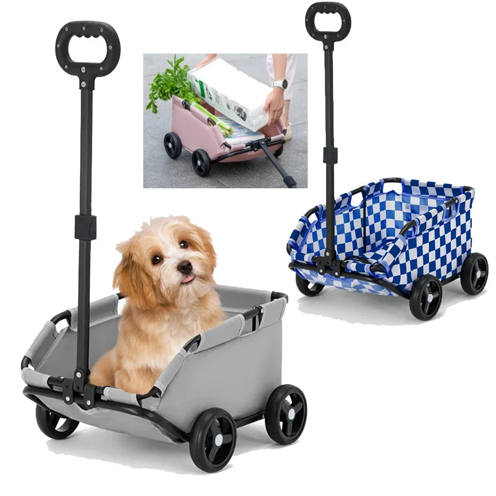 Folding Dog Stroller Teddy Baby Dog Travel Cart Cat Carrier Pet Carriage 20Kg Bearing Shopping Grocery Cart Dogs Buggy Trolley