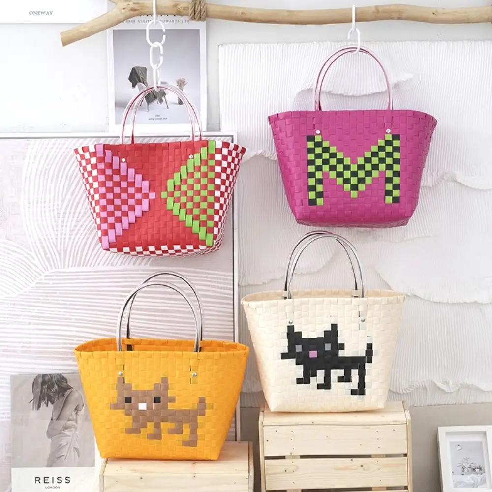 Weaving Animal Baskets Vegetable Basket Bag Hand-woven Shoulder Bag Casual Woven Bag Shopping Bag Large Capacity Cartoon Handbag