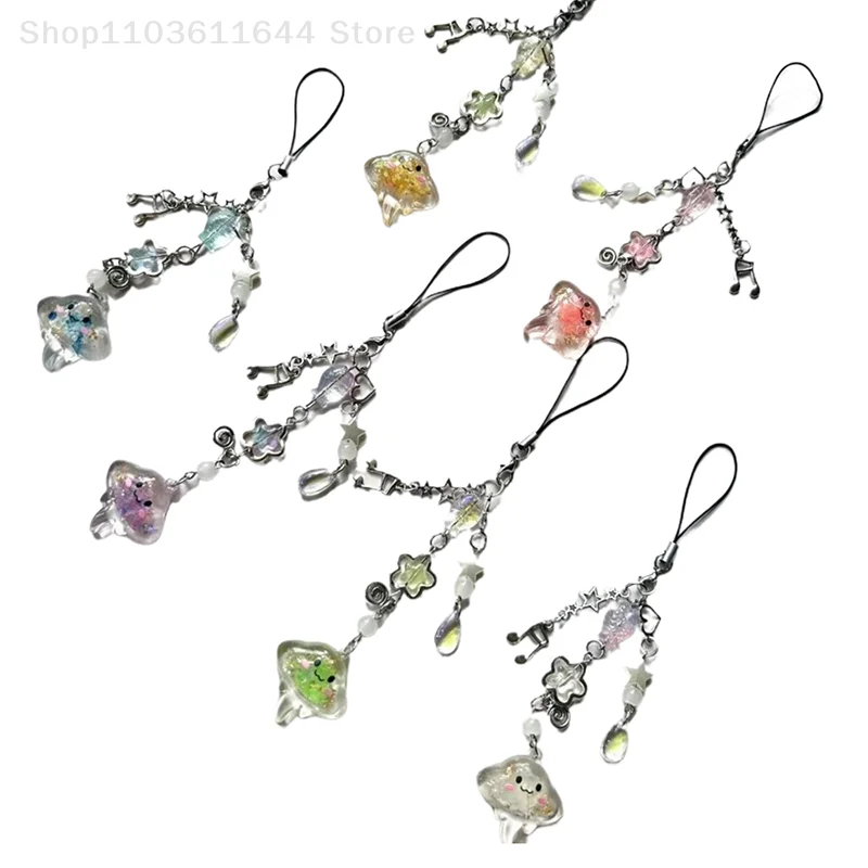 الإبداعية مضيئة قنديل البحر مطرز سلسلة هواتف الحبل Kawaii حقيبة قلادة حلية الحلو المفاتيح اكسسوارات للفتيات النساء
