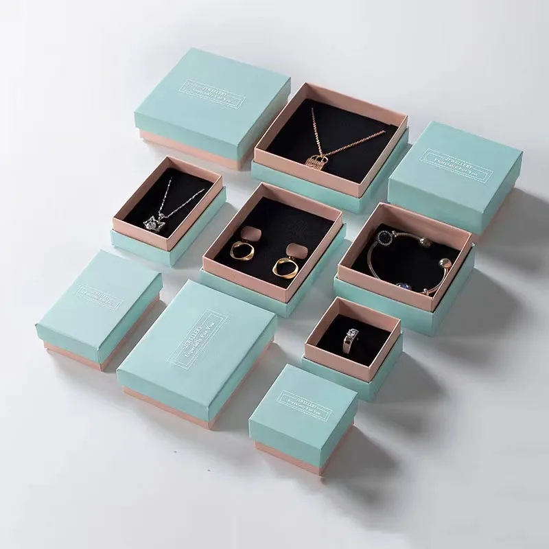 Ring Box Jewelry Organizers Light Blue Gift Box Earring Necklace Set Storage Case New Year Christmas Gift Packaging Boxes
