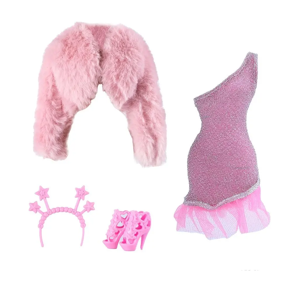 Moda elegante vestidos de festa com salto alto casual usa jaqueta de pele acessórios diy sapatos de princesa para 1/6 bjd 30cm bonecas