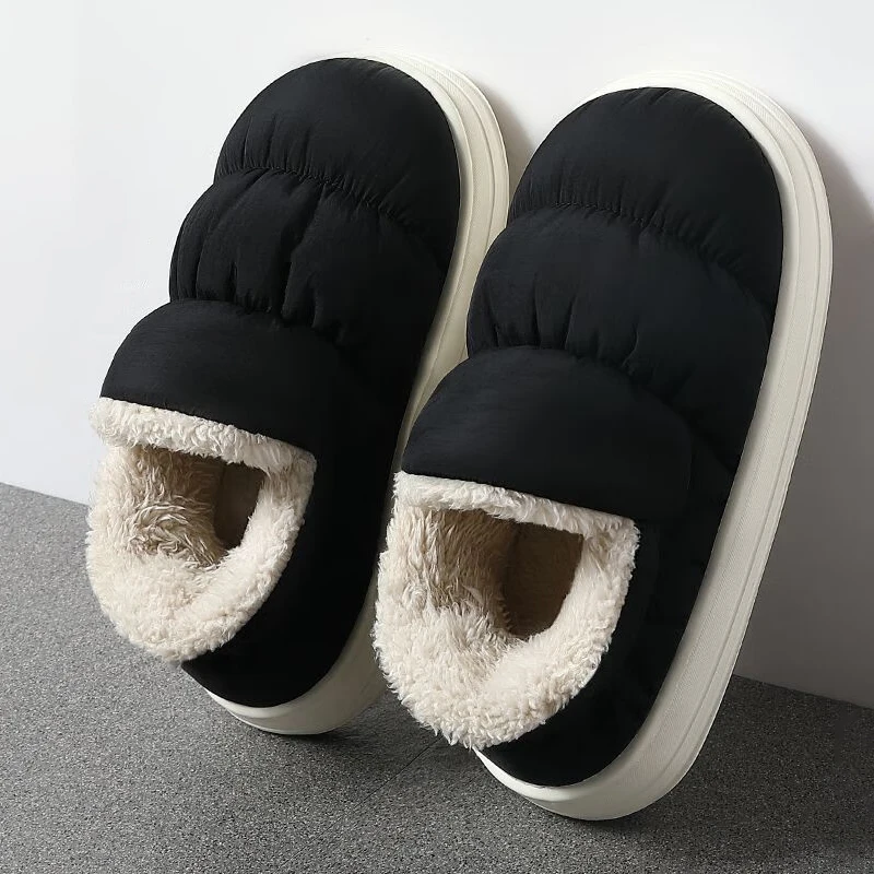 QYCKABY Plush Shoes For Women Mules Indoor Outside Winter Home Warm Fluffy Anti-skid Boots Fur Cotton Shoe Men Outdoors Sneakers