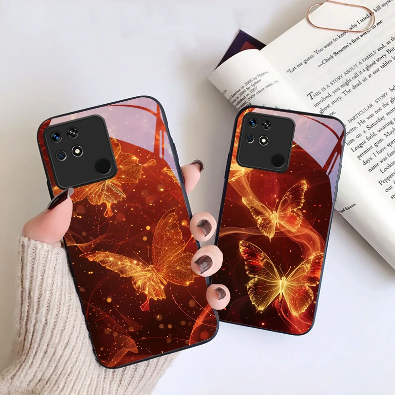 Red Gold Butterfly For Xiaomi Mi 9 SE 12 12T 13 13T 14 Pro 11 A3 A2 6X Pocophone F1 10T Lite 5G Mix 2S Black glass phone case
