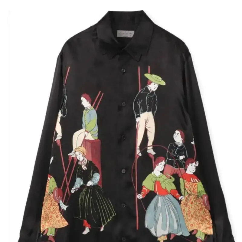 WVGA ربيع الخريف جديد رجل المد شارع العليا الحرير المطبوعة تصميم أنيق العصرية قمصان طويلة الأكمام المتخصصة شيك القمم Ins Y2K W10509