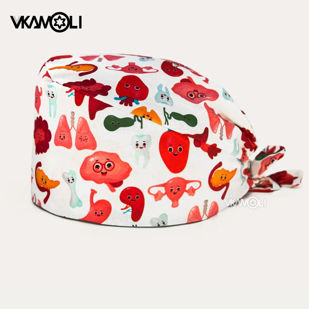 Human Body Organ Pattern Medical Surgical Cap, Doctor Nurse Nursing Cap Operating Room Scrub Hat