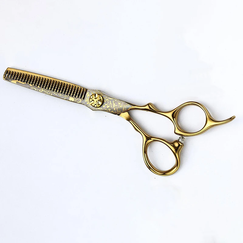 Professional Hairdresser Scissors Set 6 Inch 440C Damascus Pattern Flat Thin Cutting Salon Use Hair Cutting Tools Kit